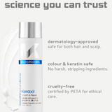 Keraxir conditioner bottle with certification text on a white background