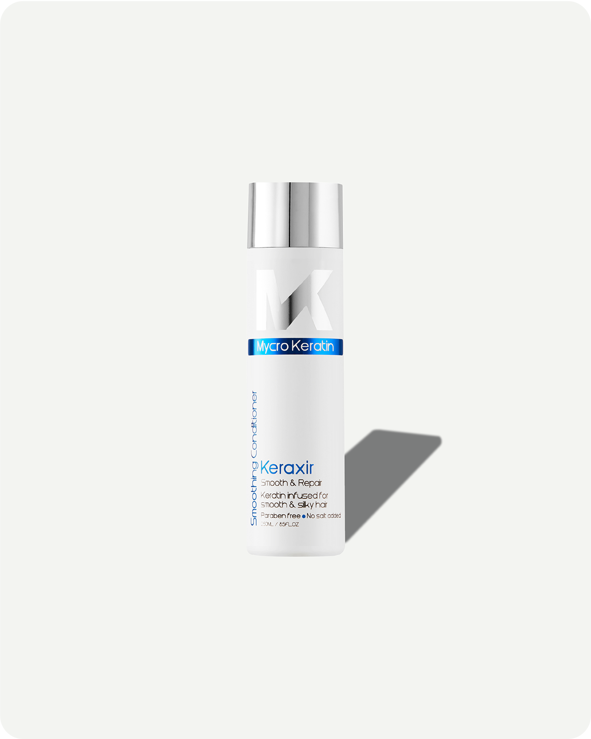 Keratin hair care product bottle on a white background