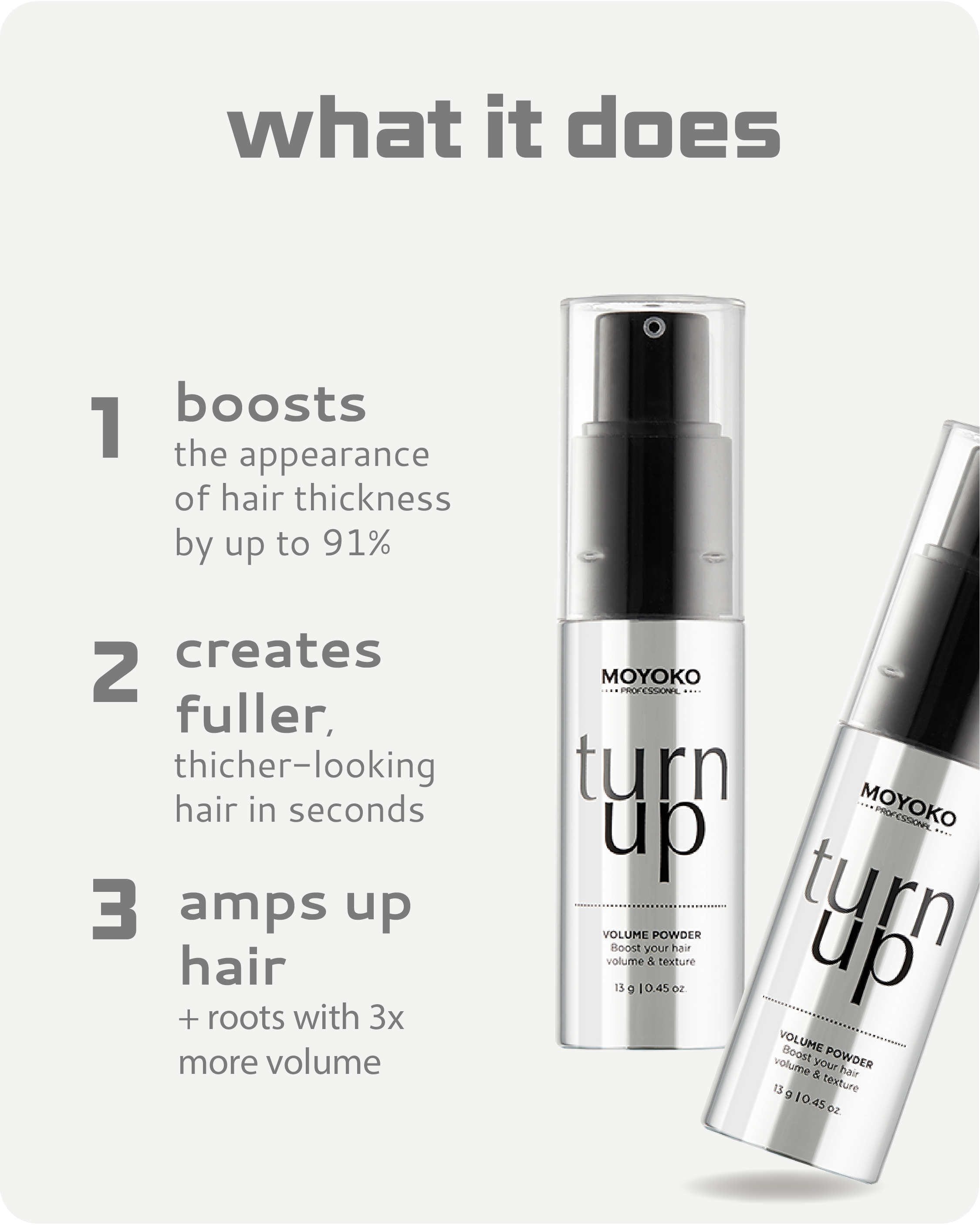 Turn Up Volume Powder providing incredible texture and a residue-free finish for perfect hair styling